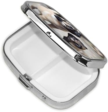 Pill Box 2 Compartment Medicine Pill Case for Pocket or Purse Mini Metal Pill Holder Cute Pet Pug Pill Case Vitamin Organizer Portable Travel Pill Container to Hold Supplements Vitamins
