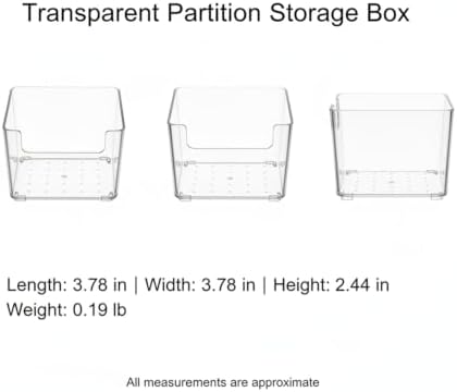 3.78 x 3.78 x 2.44 Inch Transparent PET Partition Storage Box, Drawer Organizer Bin for Office Supplies and Small Items