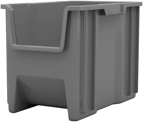 Akro-Mils Stak-N-Store Stackable Storage Bins, 17.5"x11"x12.5", Grey, 4-Pk
