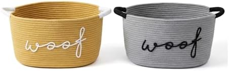 Premium Dog Toy Bin - Large Cotton Rope Pet Toy Basket with Durable Handles, Collapsible Storage Organizer for Puppy Chew Toys, Blankets and Accessories (Grey)