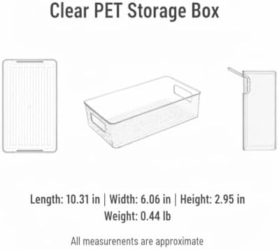 Clear PET Storage Box with Handle & Lid, 10.3 x 6.1 x 3.0 Inch Transparent Organizer for Bathroom Vanity, Desktop, or Shelf (1 Pack)