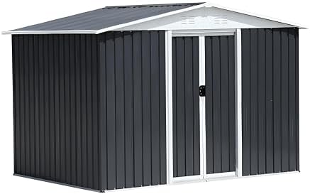 8' x 6' Outdoor Metal Storage Shed Outdoor Shed Galvanized Steel Garden Shed with Sliding Door and Window for Ventilation Storage Sheds House for Backyard Garden