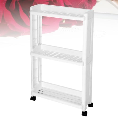 Gap Storage Tower 3-Tier PP Slide out Rack for Narrow Spaces | Movable White Design, Home or Kitchen Use, Bath and PET Supply Organizer, Practical Slim Cupboard Solution