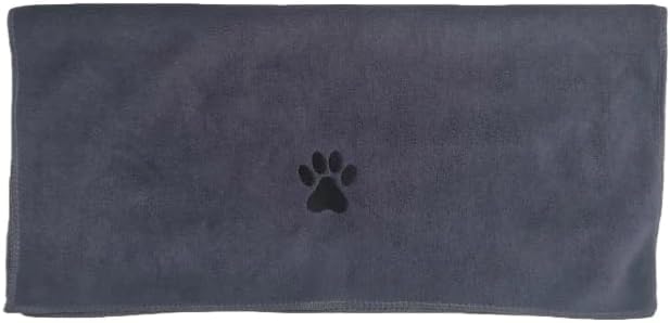 Pet Towel for Dogs and Cats, Gray, Quick-Drying Water-Absorbent Microfiber, 38x19 Inch with Paw Print Design
