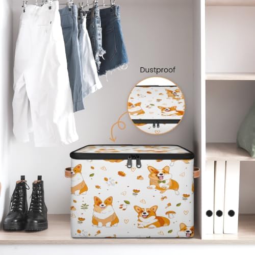 Funny Cute Dog Collapsible Fabric Storage Bin with Lid | Storage Basket, Foldable, Waterproof, Handle, Large, Closet Organizer, Home, Funny Animals Dog