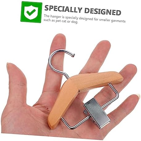 Milisten 2PCS Wooden PET Clothes Hangers Clips Adjustable Dog and Cat Clothing Drying Rack Non-Slip Skirt Clip for PET Apparel