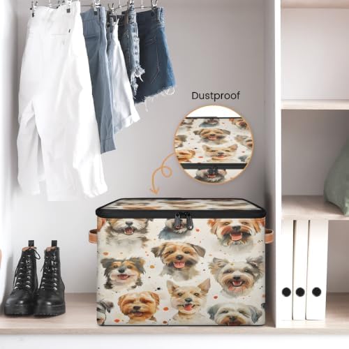 Puppy Pets Storage Box with Zipper Lid | Collapsible, Fabric, Storage Bin, Handle, Large, Closet Organizer, Containers, Bedroom, Home, Cartoon Funny Dog