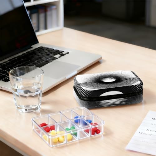 Travel Pill Organizer Black White Dot Sunset Pattern Small Pill Case