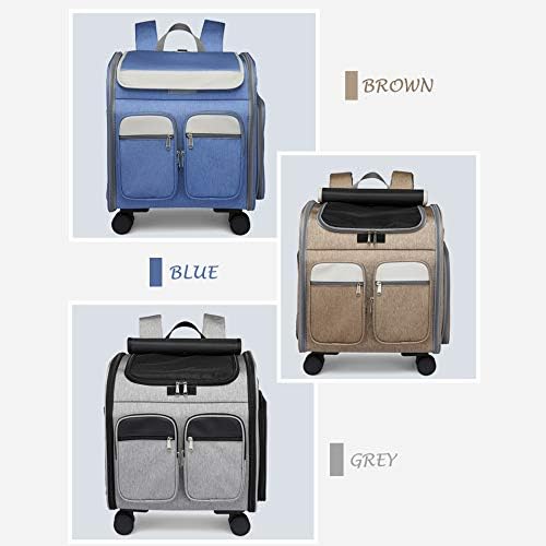 Wheeled Pet Carrier Backpack Pet Stroller, Travel Carrier, Car Seat for Small Dogs Cats Puppies, Comfort Cat Backpack Removable Rolling Wheels – Mesh Ventilation Windows (Large Grey)