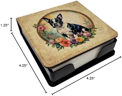 Caroline's Treasures Boston Terrier and Flowers PU Leather Note Paper Holder with Artist-Designed Cover, Desk Accessory, Office Gift