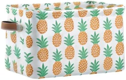 Fun Pineapple Storage Basket Bin, Large Cube Storage Box Canvas Collapsible Storage Organizer for Home Office Closet - 15 L x 11 W x 9.5 H
