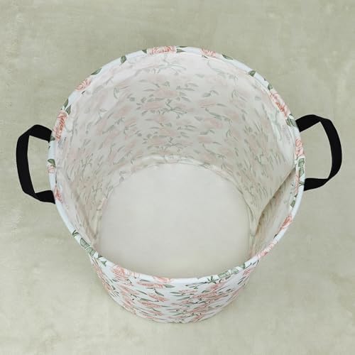 Round Laundry Basket Collapsible Storage Hamper Organizer Champagne Rose | Waterproof Canvas Foldable Baskets with sturdy Handles Multi-scene Organizer for Home Play Bedroom Gift Bin