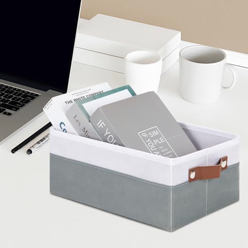 DULLEMELO Small Storage Basket for Organizing, Grey Basket Cloth Storage Bins for Shelves, Foldable Fabric Bins for Home Storage and Organization, White&Deep Grey, 1-Pack