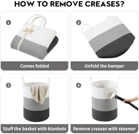 Laundry Basket Hamper Tall Rope Storage Woven for Blanket toys Dirty Clothes in Living Room Bathroom Bedroom (Gradient Grey, 80L/21.3Gal)