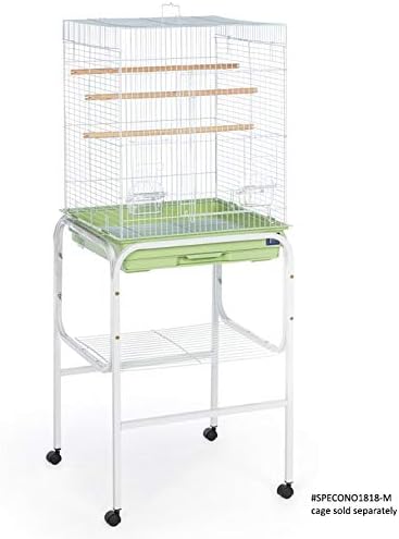 Prevue Pet Products Bird Cage Stand with Shelf - Small Metal Cage Stand with Rolling Wheels, Bird Stands for Inside, Mid‑Height Shelf for Cage Accessories, Toys, and Storage - White