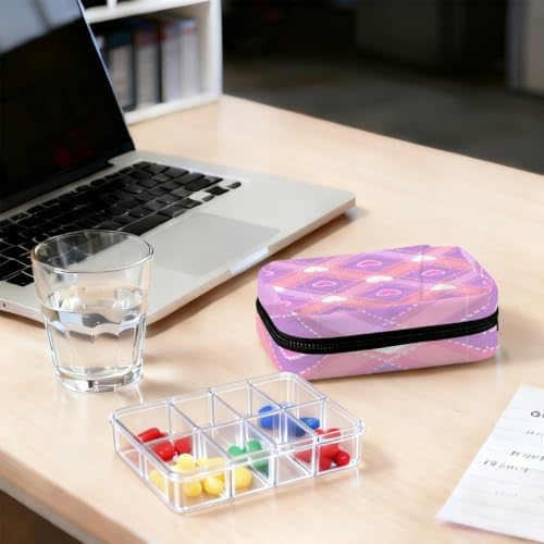 Travel Pill Organizer Pink Heart Diamond Small Pill Case