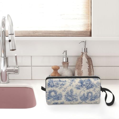 Toile Small Makeup Bag, 600D Oxford Cosmetic Pouch for Women | Toile Cosmetic Bag and Toiletry Pouch with Double-Sided Print and Foam Padding for Women, Travel, Gym, Weekend and Daily Use