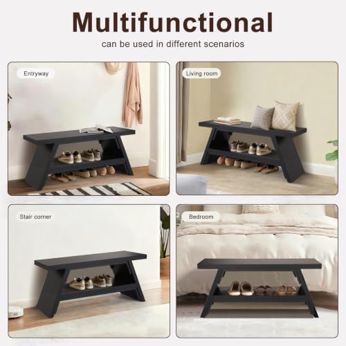 2-Tier Shoe Storage Bench, 40" Solid Wood Entryway Stool Storage | Narrow Shoes Racks for Entryway, Slim Minimalist Multi-Purpose Bench for Tight Spaces & Small Hallways