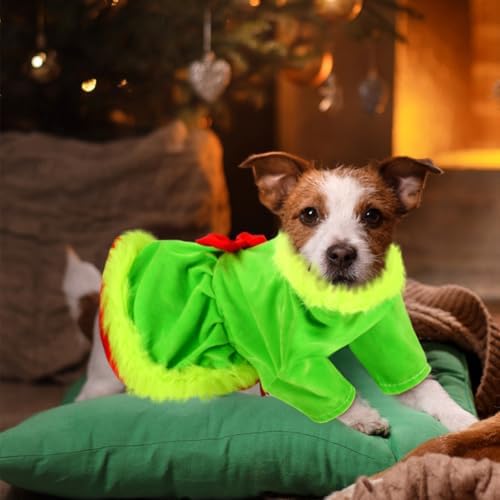 Glitopper Christmas Dog Costume Red Green Dog Outfit Lime Green Pet Outfit Velvet Furry Pet Costume Cosplay Christmas Dogs and Cats Clothes for Holiday Party Favors(Large)