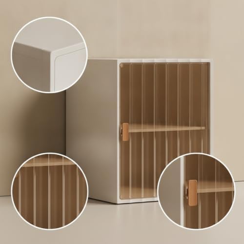 Storage With Door Organizer Drawer And Shelf Ribbed Pp Structure Space Saving Layout With Side Handle Suitable for bedroom living room , Large Transparent Brown With One Partition , Modern Minimalist