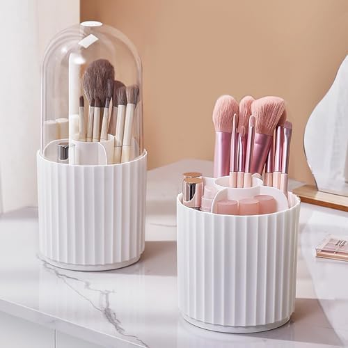 360 Rotating Makeup Brush Holder Make Up Brushes Organizer, Stripe White