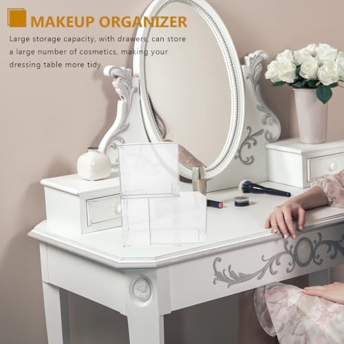 SECFOU Makeup Organizer Box Stylish and Simple Design 2 Pcs with Drawers Large Storage Capacity Cosmetic Storage Container Easy to Pet Material for Desktop Use