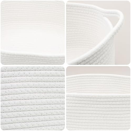 Woven Basket with Gift Bags and Ribbons, 14"X 10" X 6" Storage Basket White | Gift Storage Organizer Basket Bin Shelf Shelves Cotton Rope Basket for Nursery, Pet Toys