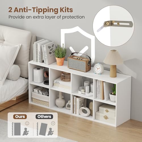 Giantex 8-Cube Bookcase, 3-Tier Cubby Bookshelf, Horizontal Vertical Display Rack with Anti-Tipping Kits, Modern Storage Organizer Shelf Unit for Bedroom, Living Room, Study (White, 8-Cube)
