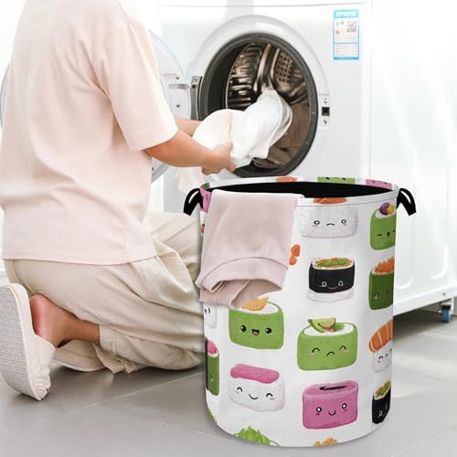 Cute Sushi Laundry Basket,Japanese Foldable Oxford Cloth Tote Bag Laundry Hamper Clothes Storage Bucket Organizer for Bedroom Laundry Storage Dormitories 16" x 20.8"