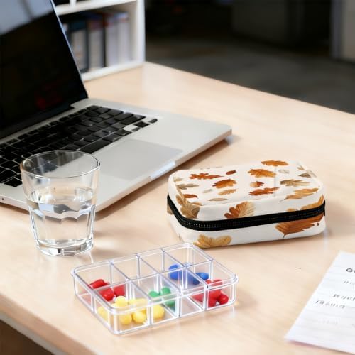 Travel Pill Organizer Autumn Leaf Pattern Small Pill Case