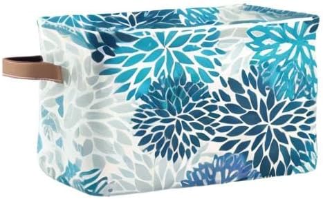 susiyo Large Foldable Storage Bin Blue Navy Chrysanthemum Flowers Fabric Storage Baskets Collapsible Decorative Baskets Organizing Basket Bin with PU Handles for Shelves Home Closet Bedroom-2Pack