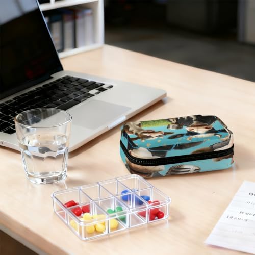 Travel Pill Organizer Two Music Cows Art Small Pill Case
