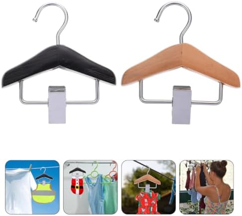 2pcs Pet Pants Clip Rack Wooden Stainless Steel Hanger | Black and Brown Finish, Movable Metal Clamp, for Dogs Clothing and Pet Clothes Storage
