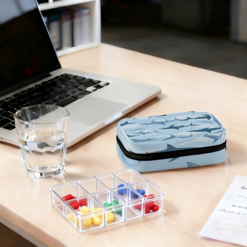 Travel Pill Organizer Navy Sharks Swimming Small Pill Case