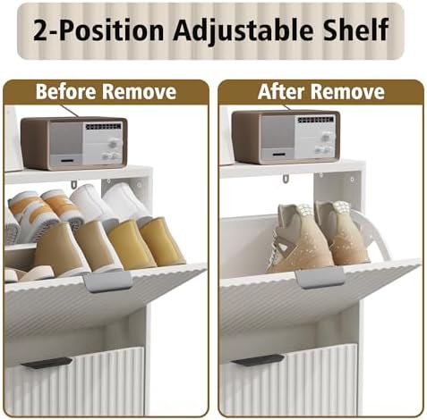 KIGOTY Narrow Shoe Storage Cabinet, Shoe Cabinet with 4 Flip Drawers, Freestanding Shoe Organizer with Legs for Entryway, Slim Shoe Rack Cabinet for Enterway (White, 4 Flip Drawer)