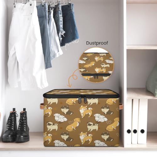 Dogs Collapsible Fabric Storage Bin with Lid | Storage Basket, Foldable, Waterproof, Handle, Large, Closet Organizer, Home, Cute Puppy Dogs
