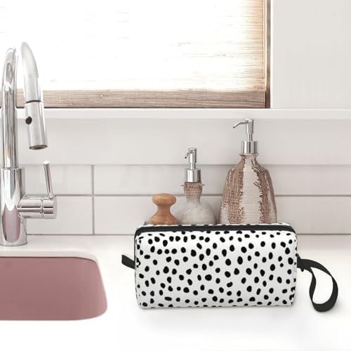 Polka Dot Makeup Bag for Women with Wrist Strap | Durable 600D Oxford Fabric, Impact-Resistant & Compact, Travel Cosmetic & Makeup Organizer for Gym & Daily Use