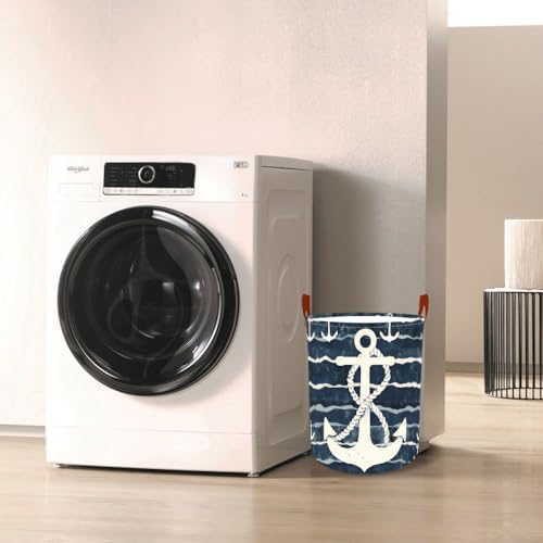 Laundry Basket 15.7x19.7 in Nautical Anchor Hamper for Bedroom