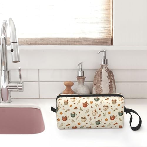 Hot Chocolate Mugs Makeup Bag for Women | Small Travel Cosmetic Pouch with Zipper, Compact Makeup Organizer Bag for Purse, Toiletries, Skincare & Daily Essentials