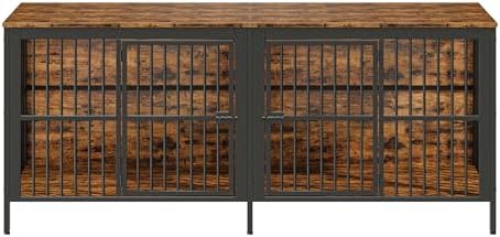 80" Dog Crate End Table, Double Dog Crates, Dog Kennel Furniture for 1-2
