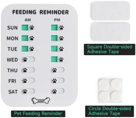 YAUYIK Dog Feeding Reminder, Magnetic Reminder Sticker, AM/PM Daily Indication Chart Feed Your Pets, Fridge Magnets and Double Sided Tape, Helps You to Track Pet Feeding & Medication (White)