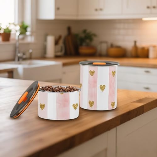 Pink Watercolor Stripes Coffee Canister with Lid Airtight Food Storage Containers 17oz Stainless Steel Canisters Kitchen Food Organizer for Beans, Cereal, Pasta, Flour, Sugar, Snacks