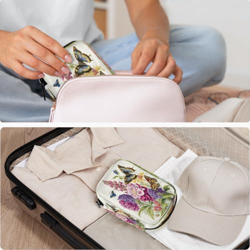 Pill Organizer Box Retro Flowers Butterfly 7-Day Weekly Medicine Pill Case Travel Pill Container Portable Pill Holder Storage Purse Bag Small Compact Size for Vitamin Supplement Birth Control