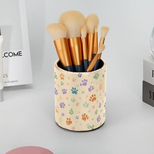 Faux Leather Pen Holder for Desk, Pencil Organizer Pet Paws Pen Cup Desk Decor Makeup Brush Holder Storage for Office Home