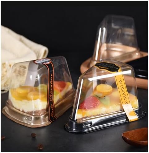 Set of 50 Cake Slice Container Cheesecake Cake Slice Container Holder | Transparent Plastic Cakes Box (Pink)