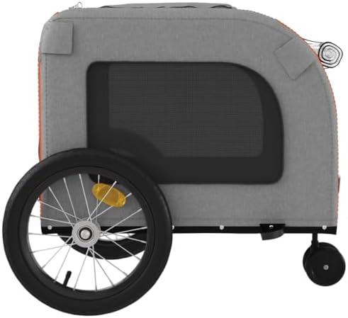 Pet Bike Trailer for Small Dogs, Foldable Bicycle Cargo Trailer with Suspension, Weather-Resistant Oxford Fabric and Iron Frame, Orange and Gray