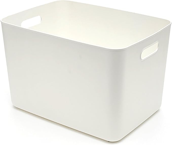 Large White PET Organizer Bins with Handles and Portable Design for Pantry Storage Bathroom Food Organization