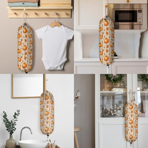 Plastic Bag Holder Thanksgiving Autumn Fall Pumpkin Wall Mount Grocery Bag Holder Wasgable Plastic Bag Dispenser Garbage Bag Organizer for Home Kitchen Decor, Gifts for Women Mom Family Friends