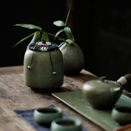 KKEKOS Handmade Green Clay Porcelain Tea Tin Tea Storage Tea Caddy Tea Canister Container Traditional Tea Jar (TYPE2)