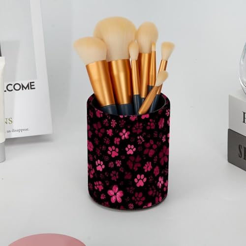 Faux Leather Pen Holder for Desk, Pencil Organizer Pet Paws Pen Cup Desk Decor Makeup Brush Holder Storage for Office Home